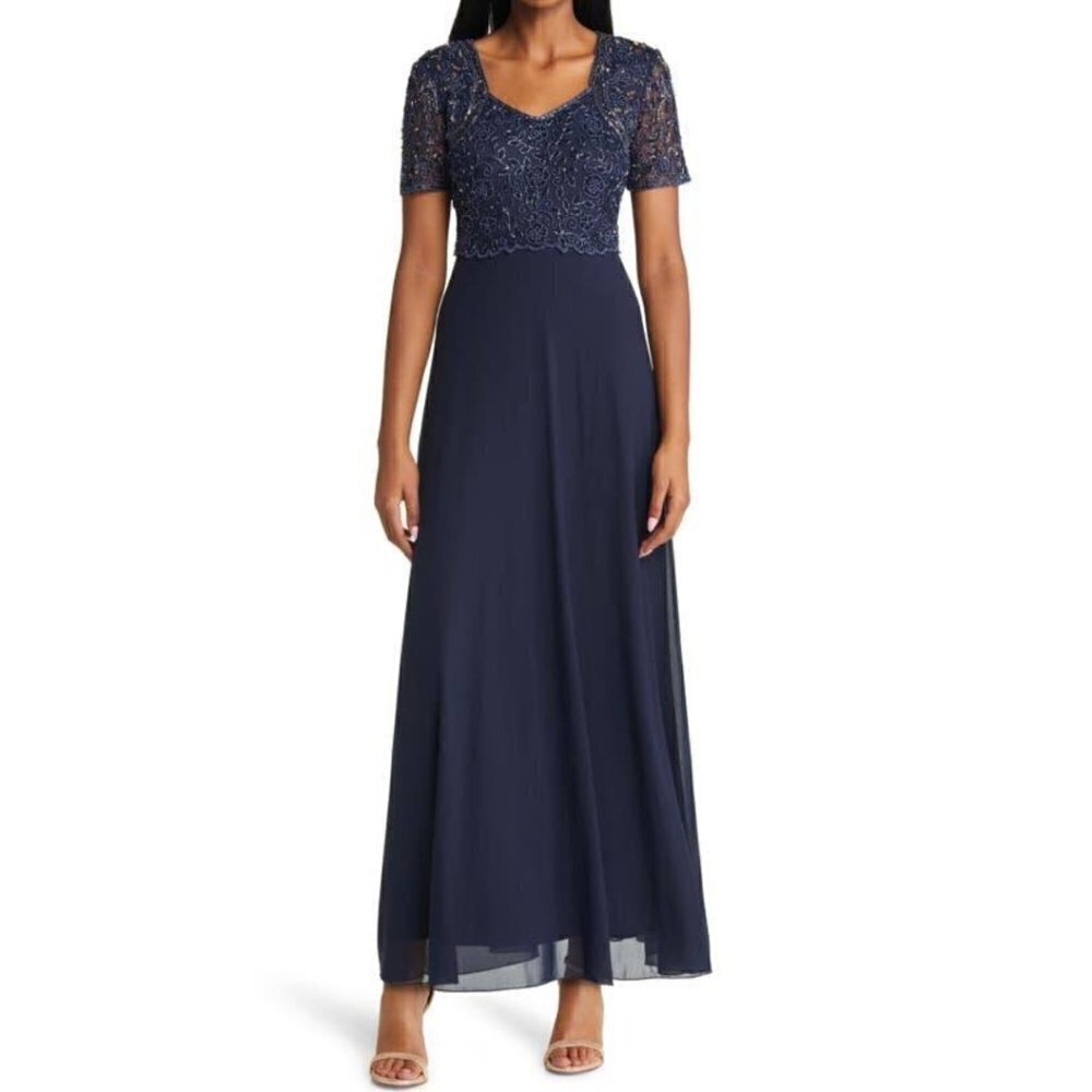 NWT Pisarro Nights Beaded Bodice A-Line Gown Size 6